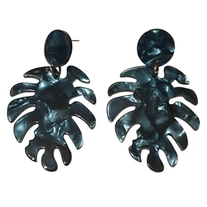 Boho Statement Blue Leaf Earrings Large Big Drop Dangle Women's Jewellery Gift - Picture 1 of 16