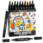 20 Fabric Pens for Clothes Dual-Tip - Fine and Chisel Tips for Multiple Effects