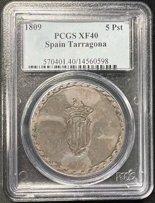 SPAIN TERRAGONA PROVINCE DURO PROVISIONAL COINAGE PCGS XF 40 RARE - Image 1 of 3