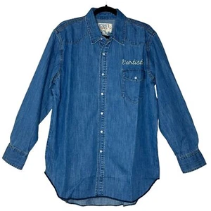 Sandrine Rose L'Artiste Embroidered Button Up Tunic Shirt Blue Women Large NWT - Picture 1 of 11