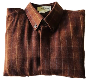 VALENTINO UOMO Mens Reddish Brown Plaid Button Down Shirt Size M Made in Italy - Picture 1 of 6