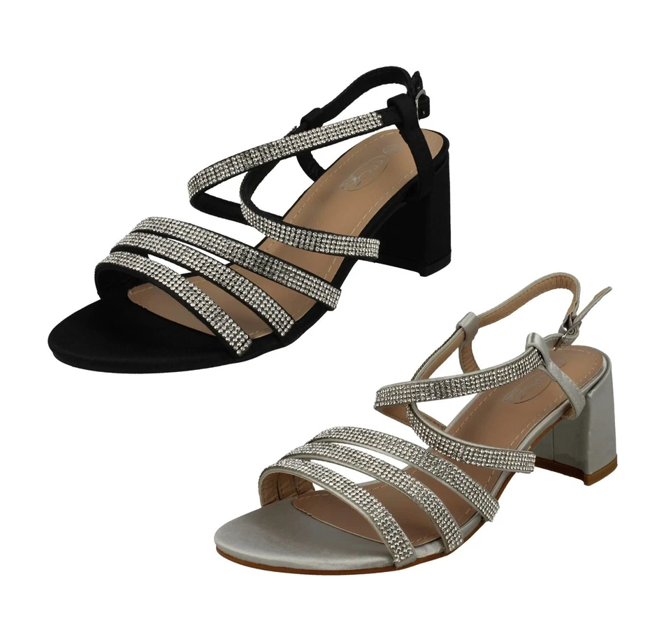 Donna Spot On F1R2037 Nero o Argento Strass Vestibilità Larga Dressy Sandalo - Immagine 1 di 1