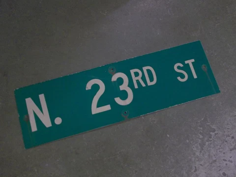 Vintage Original N 23RD ST  Street Sign 30" X 9" ~ White on Green Cover