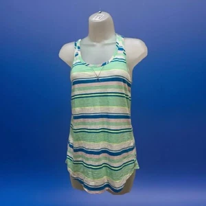 Mossimo women's XS racerback tank green & Blue stripe & heathered scoop neck - Picture 1 of 5