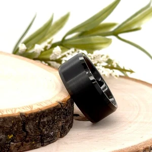 10MM black Tungsten Engagement Ring High Polished Beveled Edges Engraved Band - Picture 1 of 4