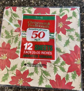 Neu Tye-Sil Vintage flach Weihnachten Geschenkpapier 50 Quadratfuß 12 Blatt 20”x30” - Bild 1 von 3