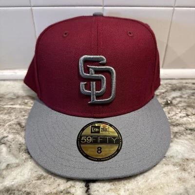 San Diego Padres New Era 59fifty 2-Tone Cardinal/Grey MLB 5950 Hat Cap Size 8 - Image 1 of 4