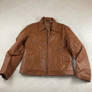 Camel Leather Coat Cognac Brown Jacket Size 42 Made in Argentine Argentina - Picture 1 of 7