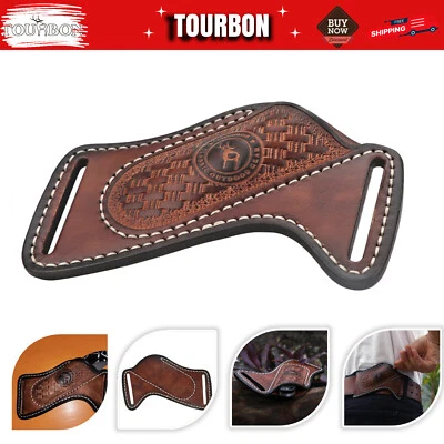 Leather Folding Blade Knife Sheath Belt Pouch EDC Pocket Knives Case Bag-TOURBON - Image 1 of 4
