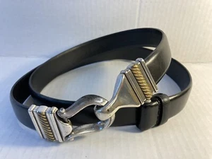 Cipriani Womens Belt Black Leather Sz M/L Western Ring Hook Silver Hardware - Picture 1 of 8