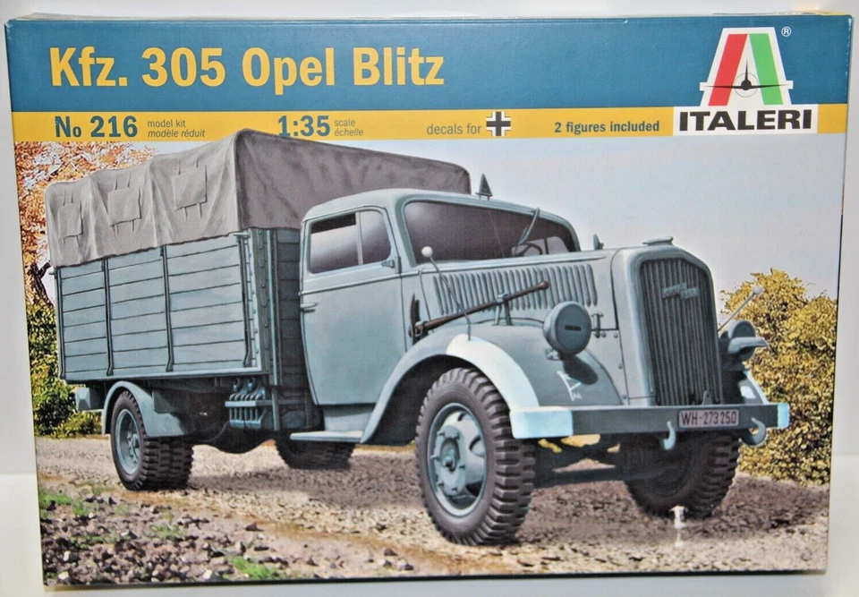 ITALERI 1:35 KIT MEZZO MILITARE CAMION KFZ. 305 OPEL BLITZ CON 2 FIGURE  ART 216 - Immagine 1 di 1
