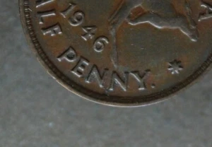 * 1946y. HALFPENNY WITH CRACK TO BOTH N'S CIRCULATED #FJP51 - Picture 1 of 9