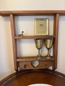 Vintage Wooden Heart Shelf with 2 Pegs Cottagecore Style - Picture 1 of 9