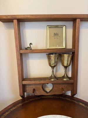 Vintage Wooden Heart Shelf with 2 Pegs Cottagecore Style - Image 1 of 4