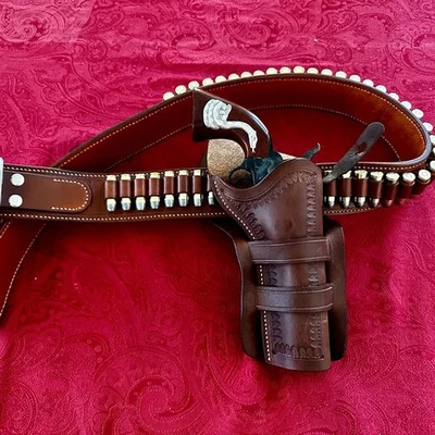 Western Loop Brown Leather Border Stamped Holster for Colt Army SAA 5.5" - Image 1 of 4