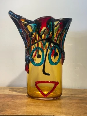 Murano Large stained handmade glass vase " Picasso "  by Giuliano Busato - Image 1 of 4