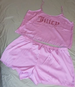 Juicy Couture 2 Pieces Sleepware Top & Shorts Large Darling Pink Rhinestone - Picture 1 of 18