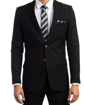 Gianco Ferro Men’s Black Slim Fit Suit 2 Button 2 Piece Wedding Business NEW - Image 1 of 4