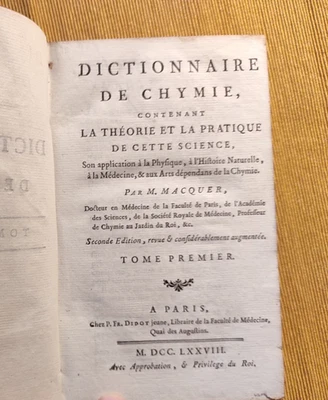 DICTIONNAIRE DE CHYMIE by M. Macquer Vol. I-II-IV. only (1778, Didot jeune) - Image 1 of 4