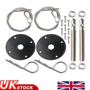 Stainless Steel Mount Car Hood Pins Plate Bonnet Lock Kit Universal Racing Style - Picture 1 of 12