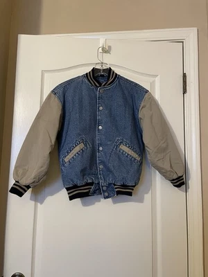Chaqueta Bomber Vintage GAP Varsity Denim Mangas Dobladas Niños Jóvenes Talla M Años 90 Foto 1 de 4