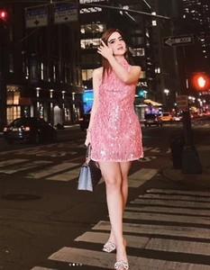 Zara Pink Sequin Sequinned Halter Neck Mini Dress Size L Ref 8741/271 - Picture 1 of 16