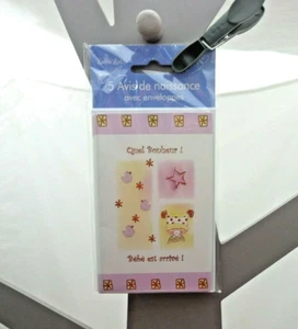 Eurek'Art set de 5 avis de naissance carte double violet bébé étoile - Picture 1 of 2