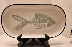 Treshold 19x10 Oblong Green Whte  Black Fish Pattern Multi Use Platter NNT - Picture 1 of 10