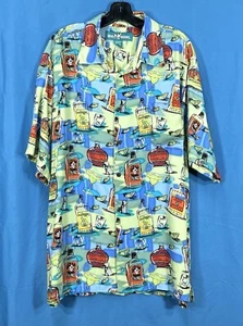 BIG DOG Blue/Gray TWILL Tequila/Margaritas/Limes/Shots BUTTON-UP Camp Shirt Sz L - Picture 1 of 5