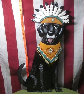 PERRO DE ACCIÓN DE GRACIAS Tocado Nativo Americano Cosecha Animal Jefe Estaca de Jardín Foto 1 de 3