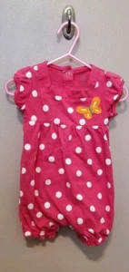 Baby Girl Romper, Carter's, Pink, White Polka Dots, Butterfly, 9 Mos - Picture 1 of 5