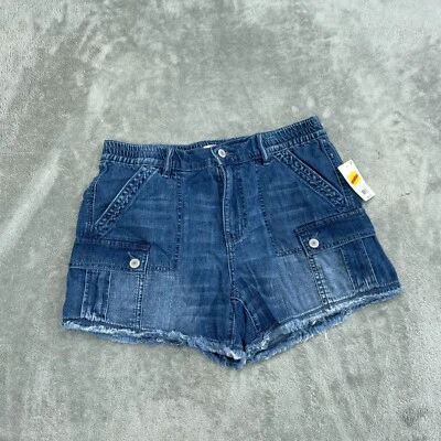 Lucky Brand Womens Denim Cargo Shorts S Frayed Hem 100% Cotton Blue NWT 3536 - Image 1 of 4