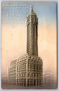 New York City~Embossed & Airbrushed~Blue Gray~Singer Building~1907 Postcard - Picture 1 of 2