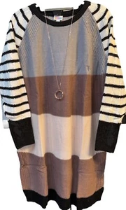 Neu mit Etikett Lularoe Medium creme grau mauve schwarz weiß breite Streifen Lauren Pulloverkleid - Bild 1 von 6