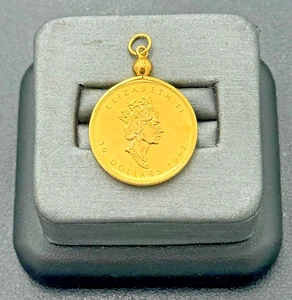 1993 Canadian Maple Leaf $10 1/4ozt. .9999 Gold in 14kt Gold Pendant, 4mm Bale - Picture 1 of 6