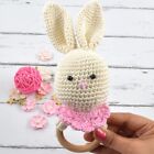 Animal Shape Crochet Rattle Cum Soft Toy for Kids Ruffly Rabbit Gift Item- Cream