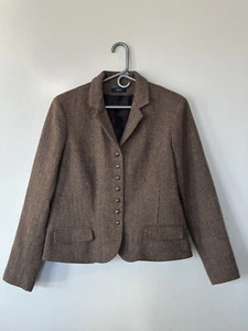 Vintage Chaps Women's Herringbone Wool Blazer Brass Crest Buttons Jacket Size XL - Picture 1 of 6