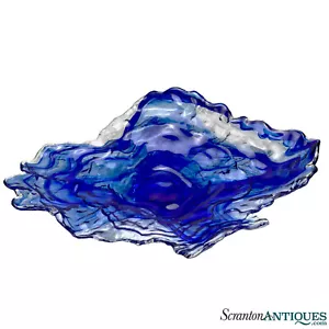 Mid-Century Abstract Blown Art Glass Ice Blue Serving Bowl - Picture 1 of 8