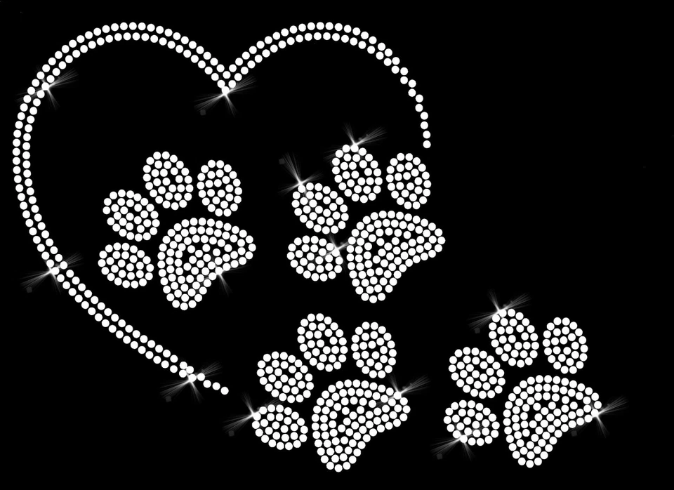Strass immagine da stirare Crystal trasparente da stirare zampe zampe cuore animale cane gatto