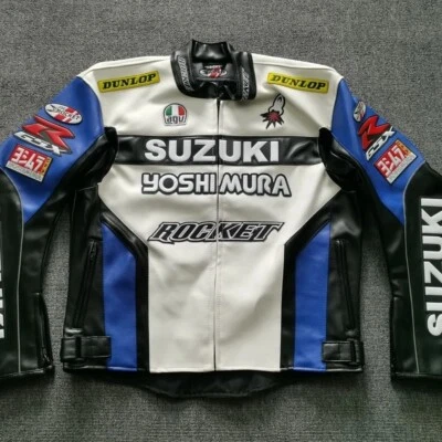 Chaqueta de carreras de motocicletas Suzuki Rocket GSXR Chaqueta de carreras de cuero de vaca genuino Foto 1 de 4