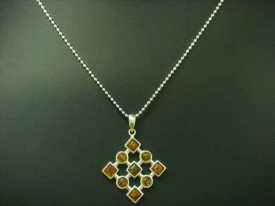 925 Argento Sterling Collana Pendente Con Ambra Ricoperto/45,0cm/11,6g - Immagine 1 di 4
