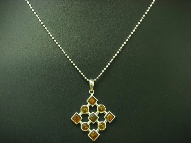 925 Argento Sterling Collana Pendente Con Ambra Ricoperto/45,0cm/11,6g - Immagine 1 di 4