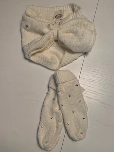 NWT SO Brand Lot of 2 Cowl Scarf & Mittens White Pearl Rhinestone Winter Gear - Picture 1 of 8