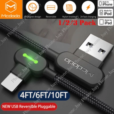 3 Pack Mcdodo 90 Degree USB Cable Fast Charge Cord For iPhone 14 13 X 8 Charger - Image 1 of 4