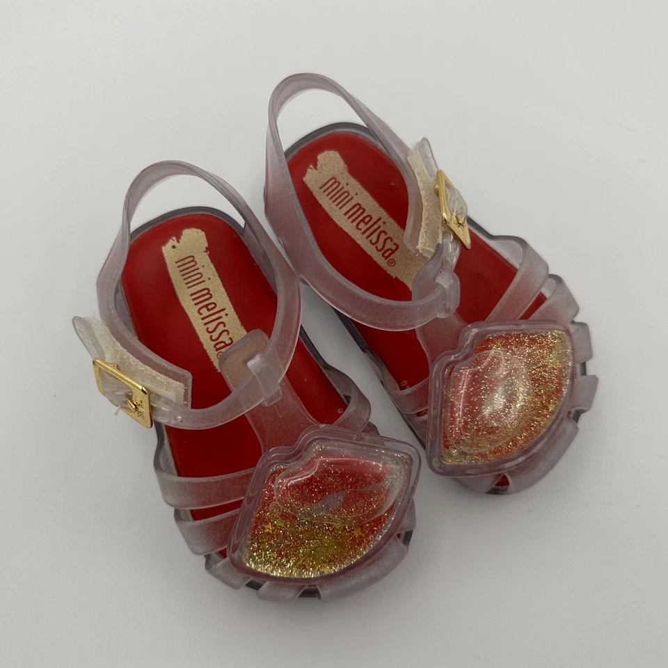 MINI MELISSA Sandalias Labios Brillo Dorado Zapatos Planos Talla 5 Niño Pequeño Foto 1 de 2