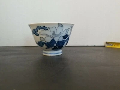 Chinese Blue and White Porcelain Flowers Teacup Cup 3.5"w  x 2.25"h - Image 1 of 4