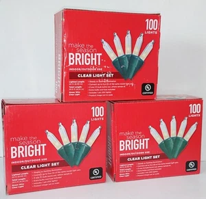 Make The Season Bright Christmas Indoor Outdoor 100-Ct Clear Light Set 3 Pack - Picture 1 of 3
