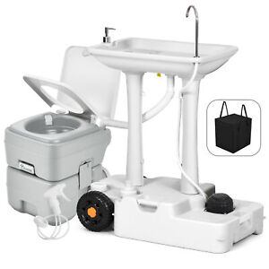 30L Portable Sink+22L Camping Toilet w/Hand Sprayer for Outdoor RV Travel Boat