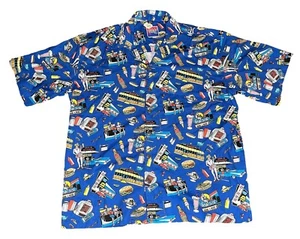 NWT Dem Crazy "Drive-In Diner" Short Sleeve Button Up Hawaiian Shirt - Mens XXL - Picture 1 of 4