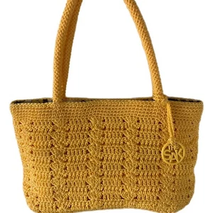 The Sak Yellow Crochet Knit Handbag Purse Floral Interior - Picture 1 of 20